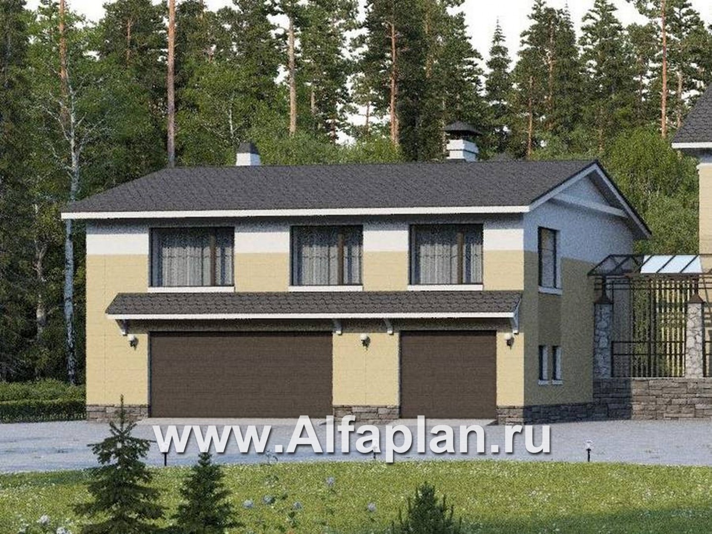 Проект вспомогательного дома, гостевой дом и гараж на 3 авто - основное изображение