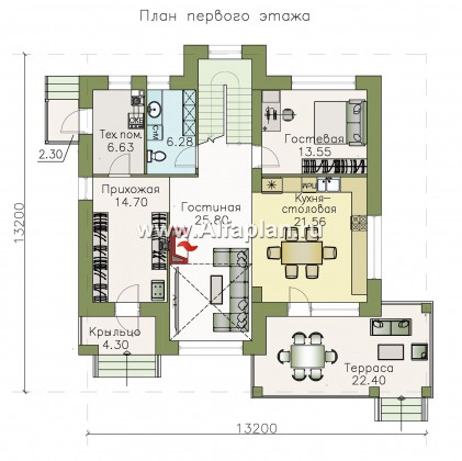 «Светлая полоса» - проект двухэтажного дома, современный стиль, со вторым светом в гостиной - превью план дома