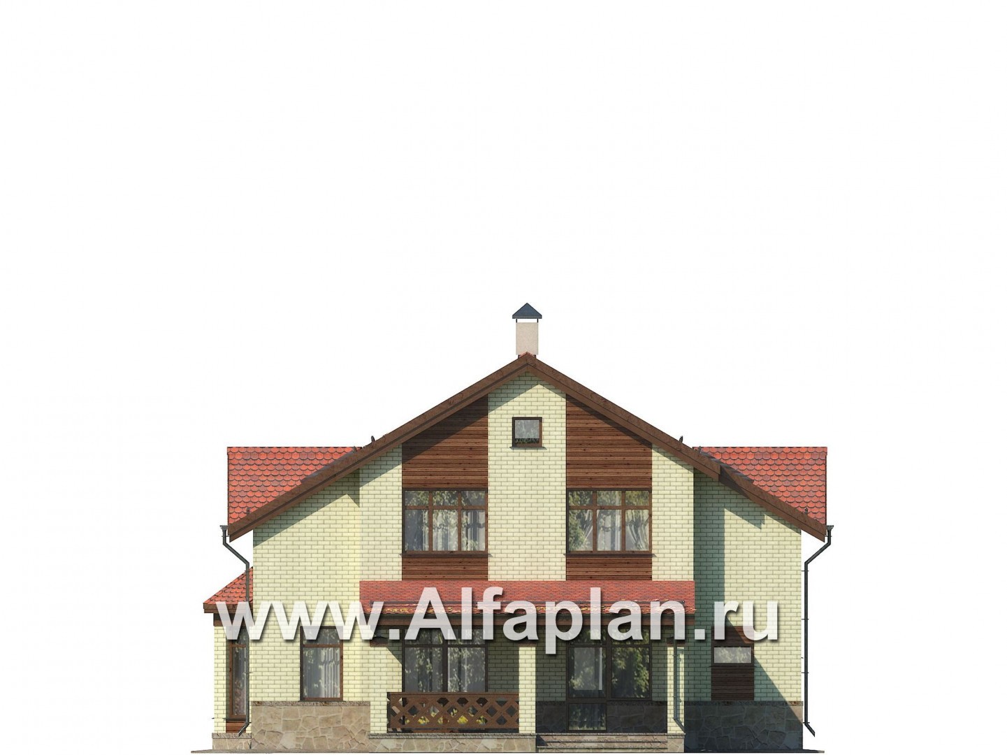 Проекты домов Альфаплан - Двухэтажный дом с пятью спальнями - изображение фасада №2