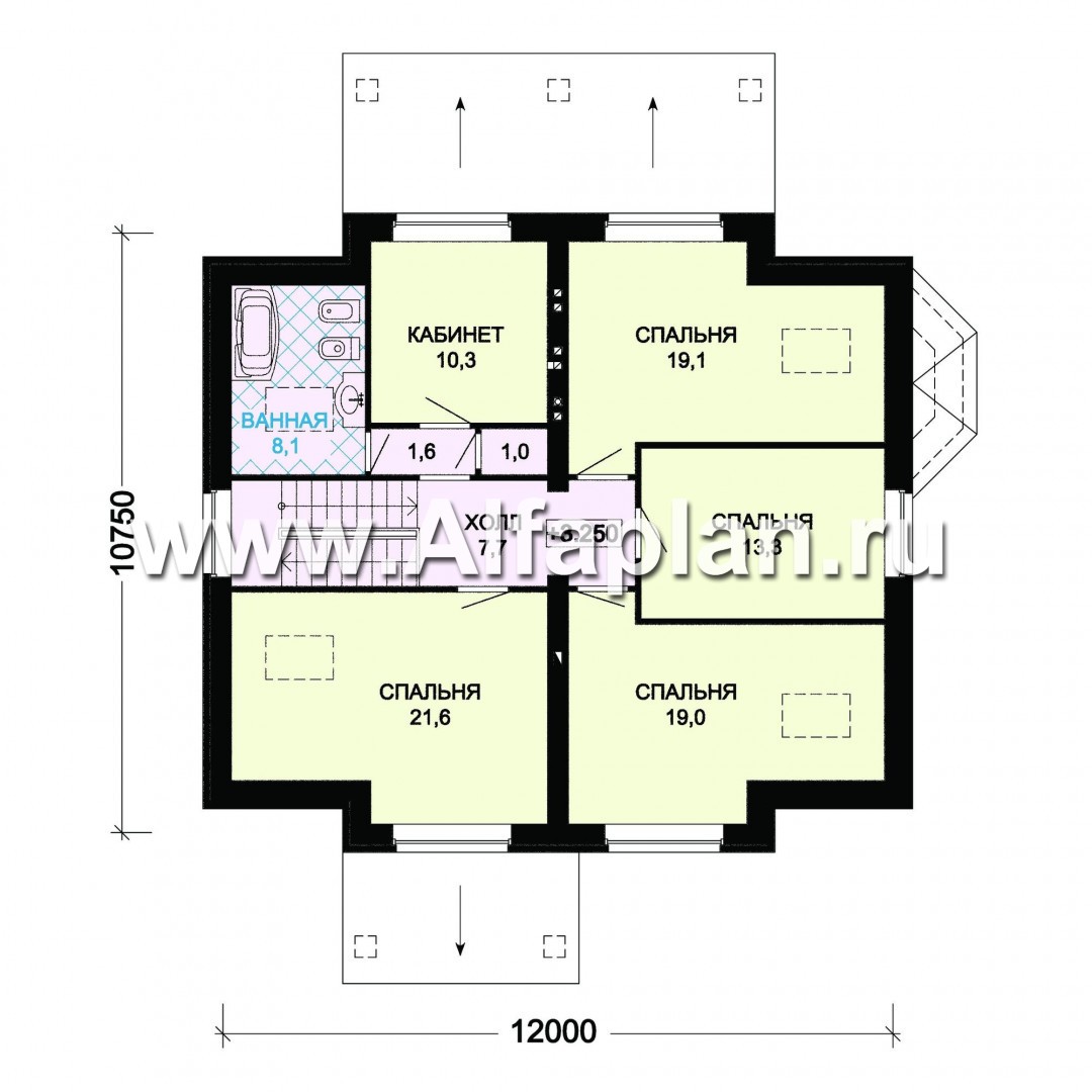 Проекты домов Альфаплан - Двухэтажный дом с пятью спальнями - план проекта №2