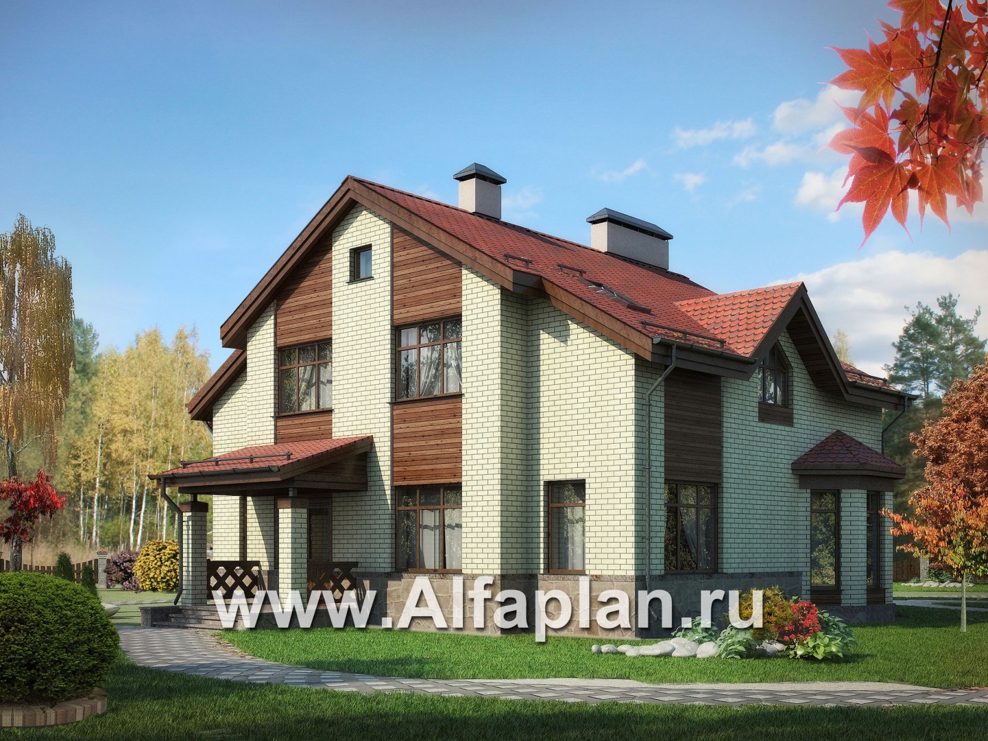 Проекты домов Альфаплан - Двухэтажный дом с пятью спальнями - основное изображение