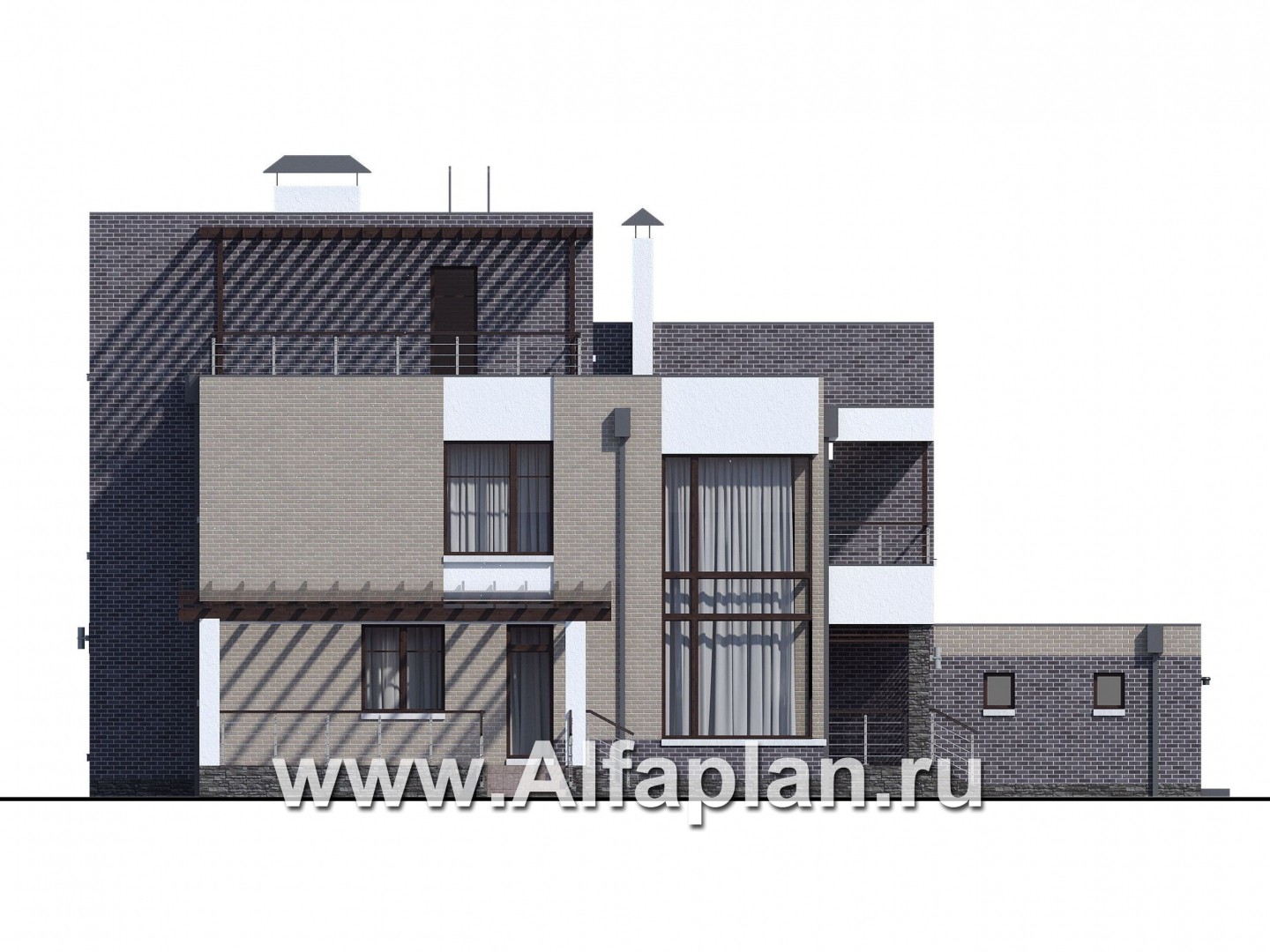 Проекты домов Альфаплан - «Эндр» — большая вилла с гаражом и  с эксплуатируемой кровлей - изображение фасада №3