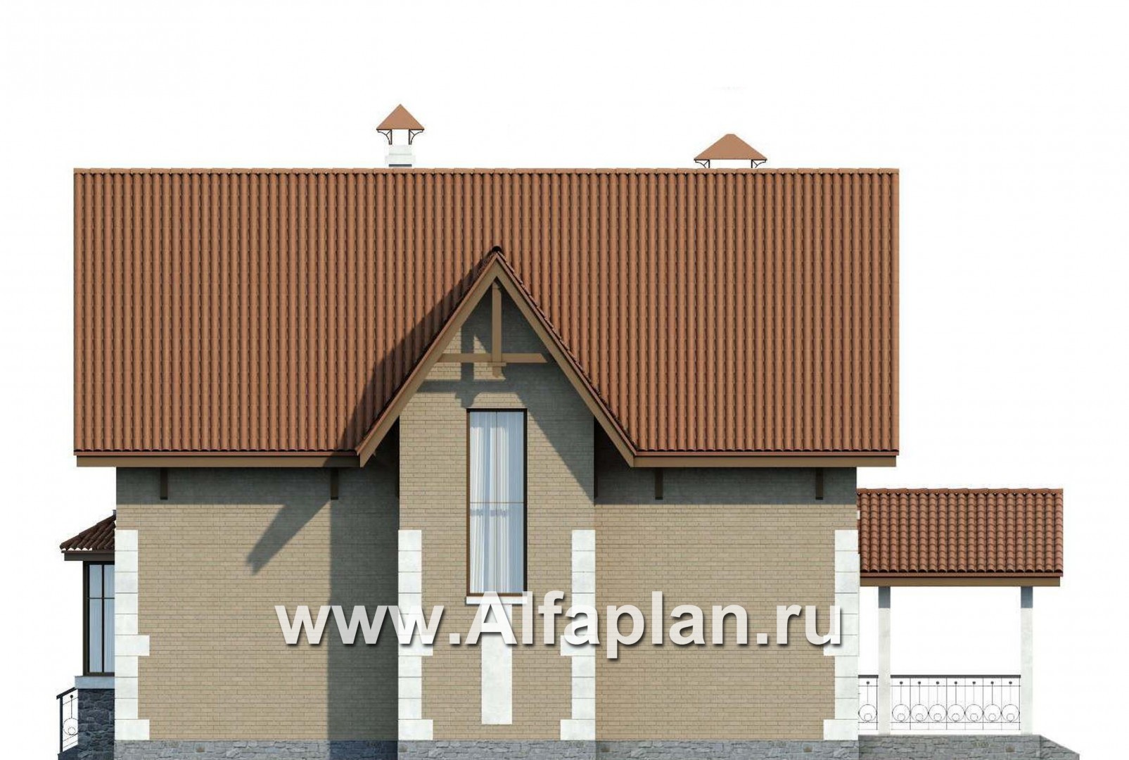 «Примавера» - проект дома с мансардой, с эркером и террасой, с гаражом на 1 авто, в английском стиле - фасад дома