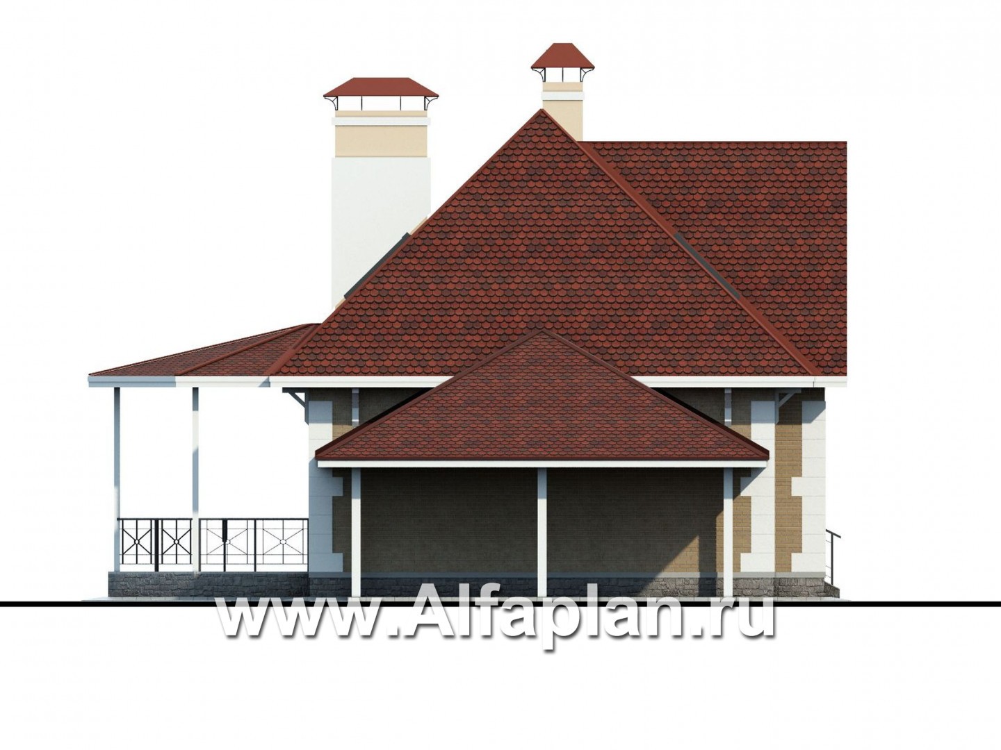 Проекты домов Альфаплан - «Летний вечер» - проект небольшого дома с мансардой и с террасой - изображение фасада №3