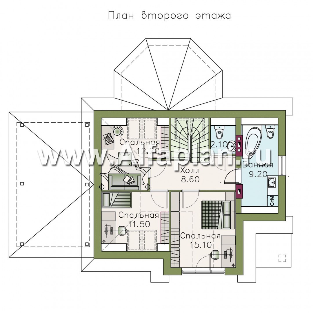 Проекты домов Альфаплан - «Летний вечер» - проект небольшого дома с мансардой и с террасой - изображение плана проекта №2