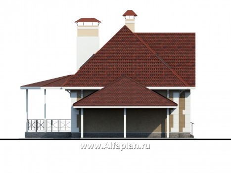 Проекты домов Альфаплан - «Летний вечер» - проект небольшого дома с мансардой и с террасой - превью фасада №3