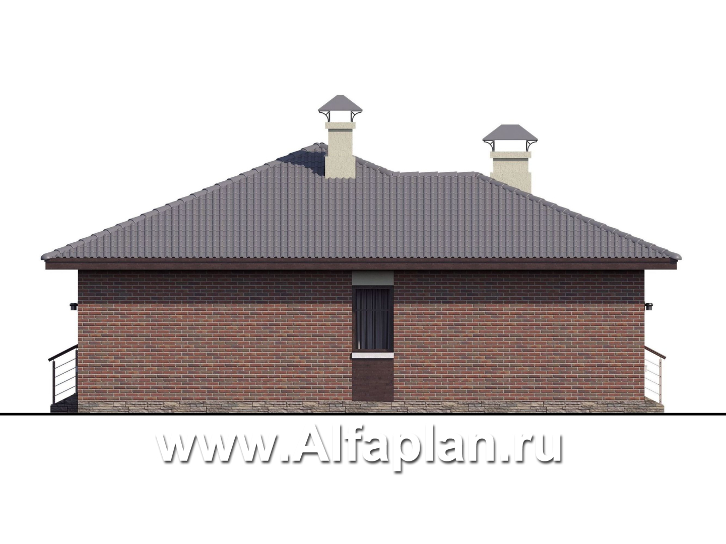 Проекты домов Альфаплан - «Онега» - проект одноэтажного дома из газобетона, 2 спальни, с террасой, отличная планировка - изображение фасада №3