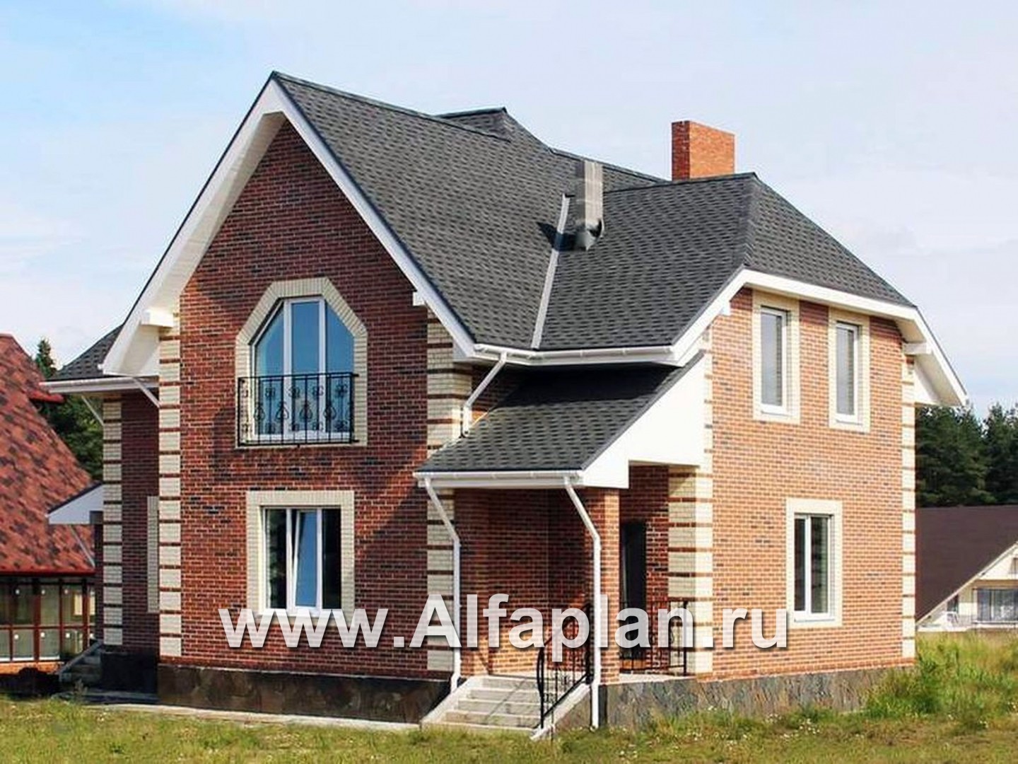 Проекты домов Альфаплан - «Клио» - коттедж из газобетона с угловой террасой - дополнительное изображение №1