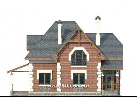 Проекты домов Альфаплан - «Клио» - коттедж из газобетона с угловой террасой - превью фасада №1