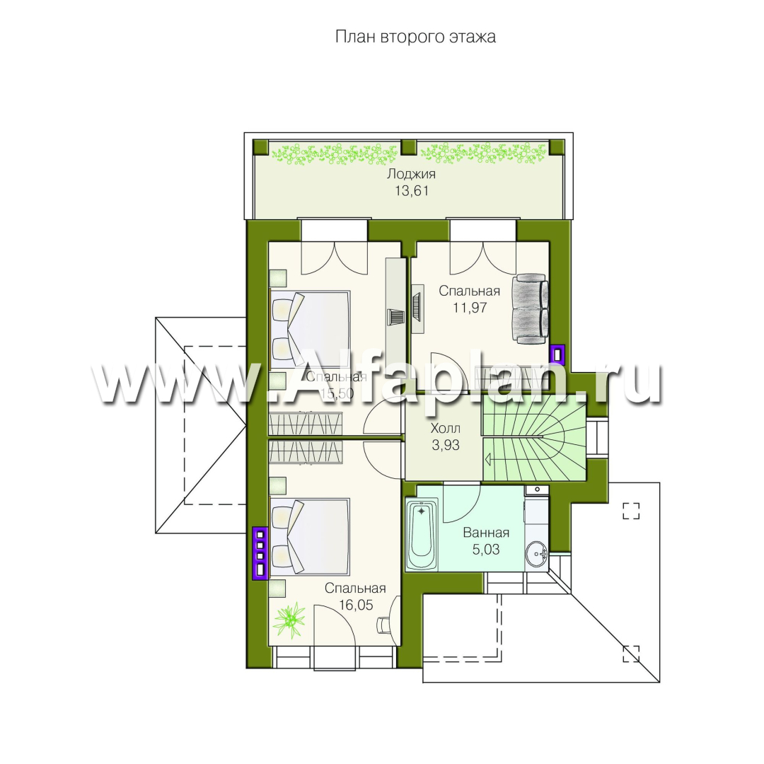Проекты домов Альфаплан - «Оникс» - компактный двухэтажный дом для небольшого участка - изображение плана проекта №2