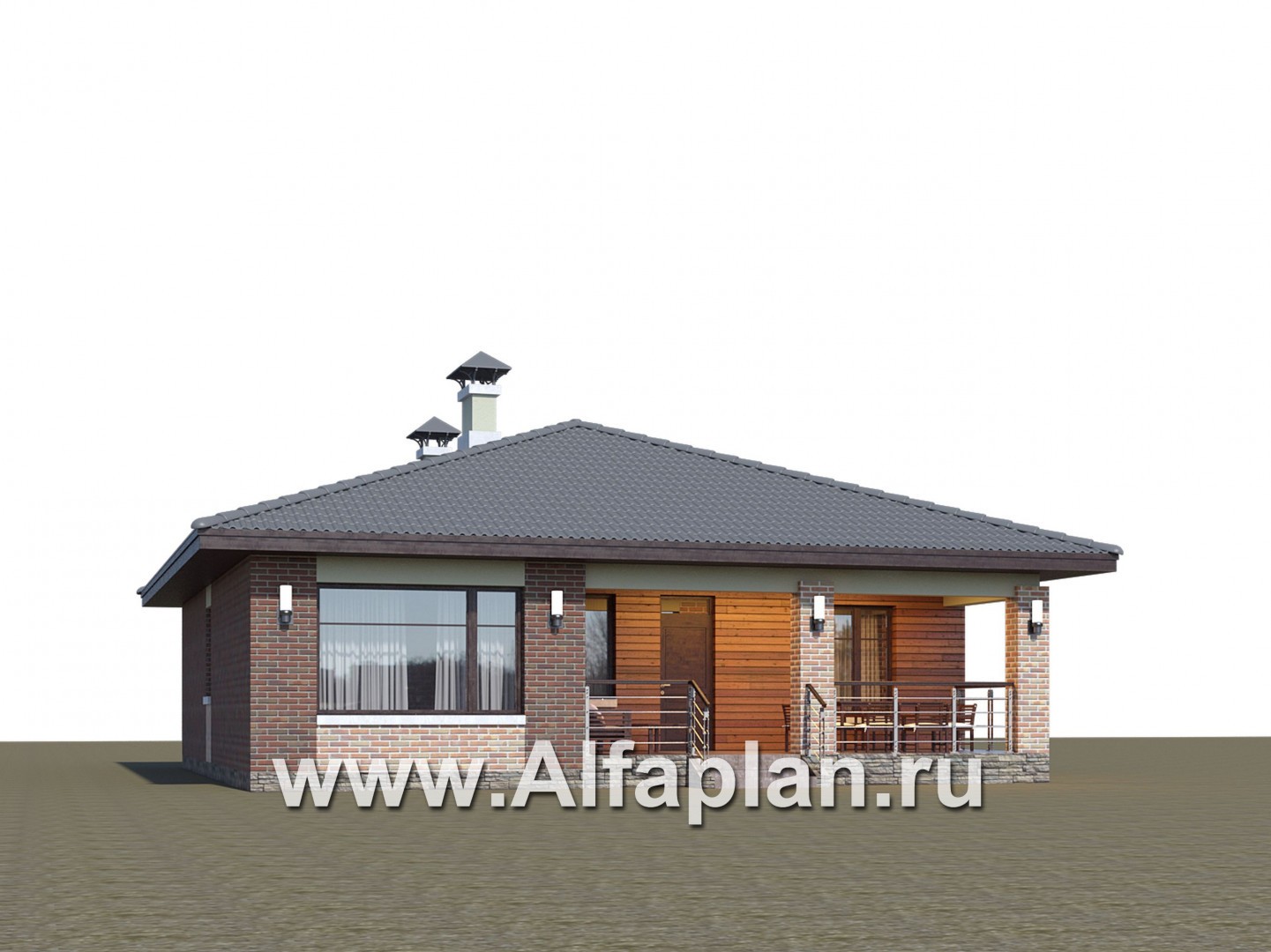 Проекты домов Альфаплан - «Онега» - проект одноэтажного дома с двумя спальнями - дополнительное изображение №1
