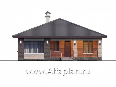 Проекты домов Альфаплан - «Онега» - проект одноэтажного дома с двумя спальнями - превью фасада №1