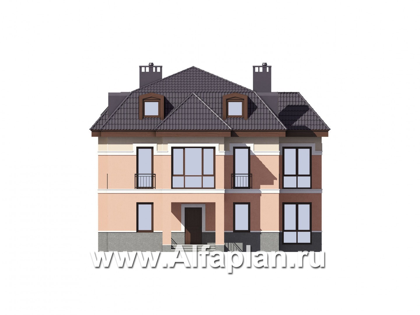 Проекты домов Альфаплан - Двухэтажный коттедж с эксплуатируемой мансардой - изображение фасада №3