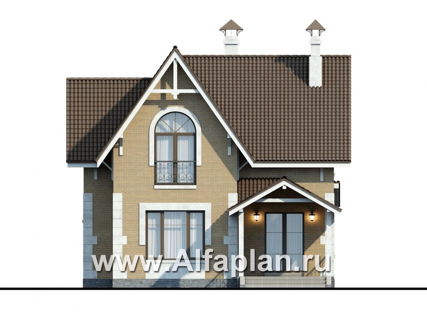 Проекты домов Альфаплан - «Примавера» - проект дома с мансардой, с эркером и террасой, в английском стиле - изображение фасада №4