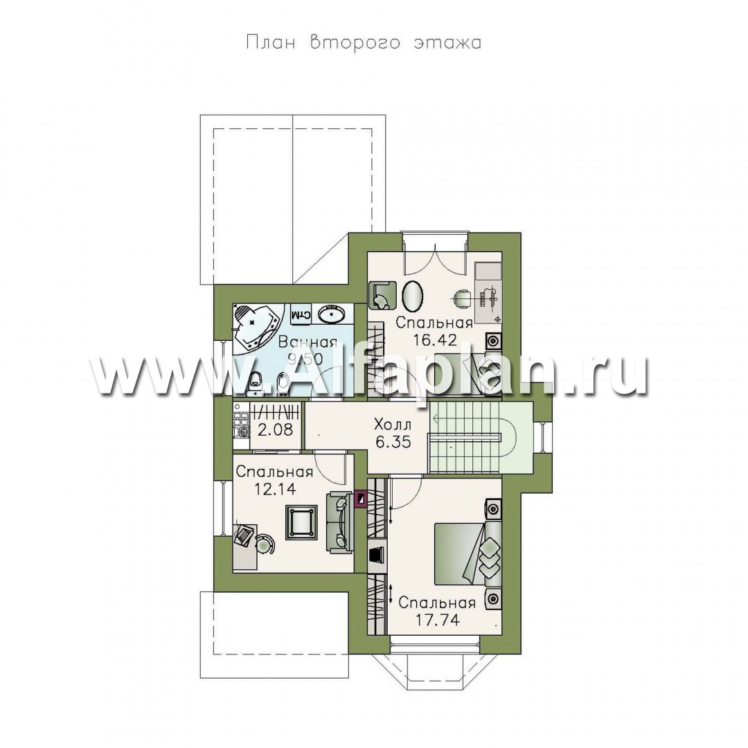 Проекты домов Альфаплан - «Примавера» - проект дома с мансардой, с эркером и террасой, в английском стиле - план проекта №2