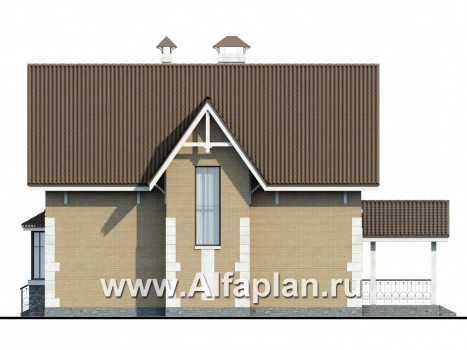 Проекты домов Альфаплан - «Примавера» - проект дома с мансардой, с эркером и террасой, в английском стиле - превью фасада №2