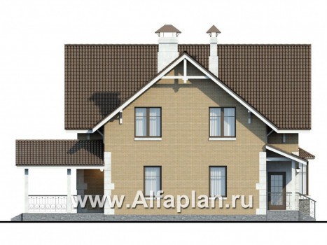 Проекты домов Альфаплан - «Примавера» - проект дома с мансардой, с эркером и террасой, в английском стиле - превью фасада №3