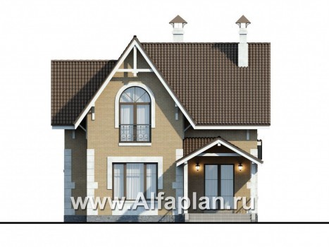 Проекты домов Альфаплан - «Примавера» - проект дома с мансардой, с эркером и террасой, в английском стиле - превью фасада №4