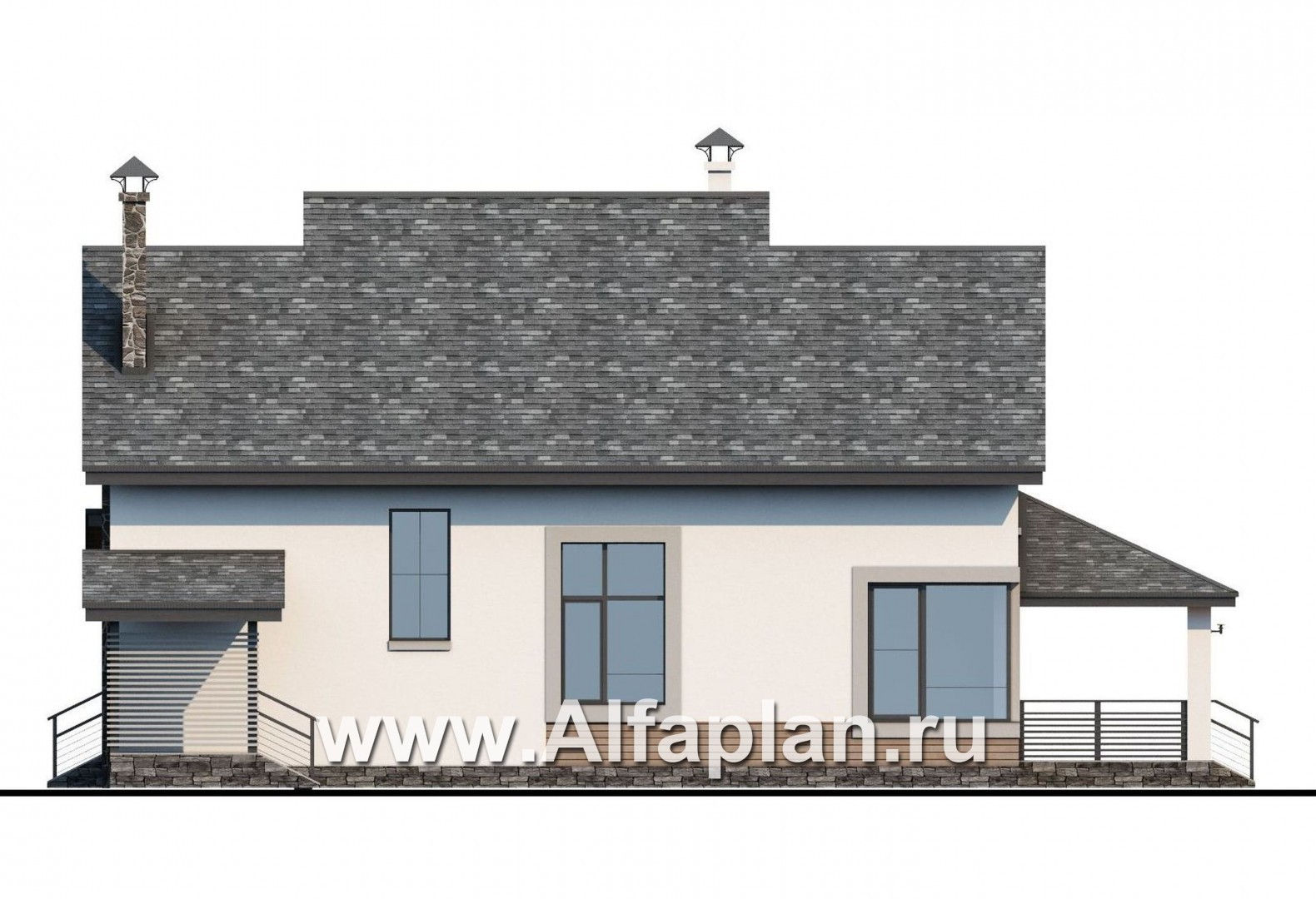 Проекты домов Альфаплан - «Роза ветров» - современный загородный дом - изображение фасада №2
