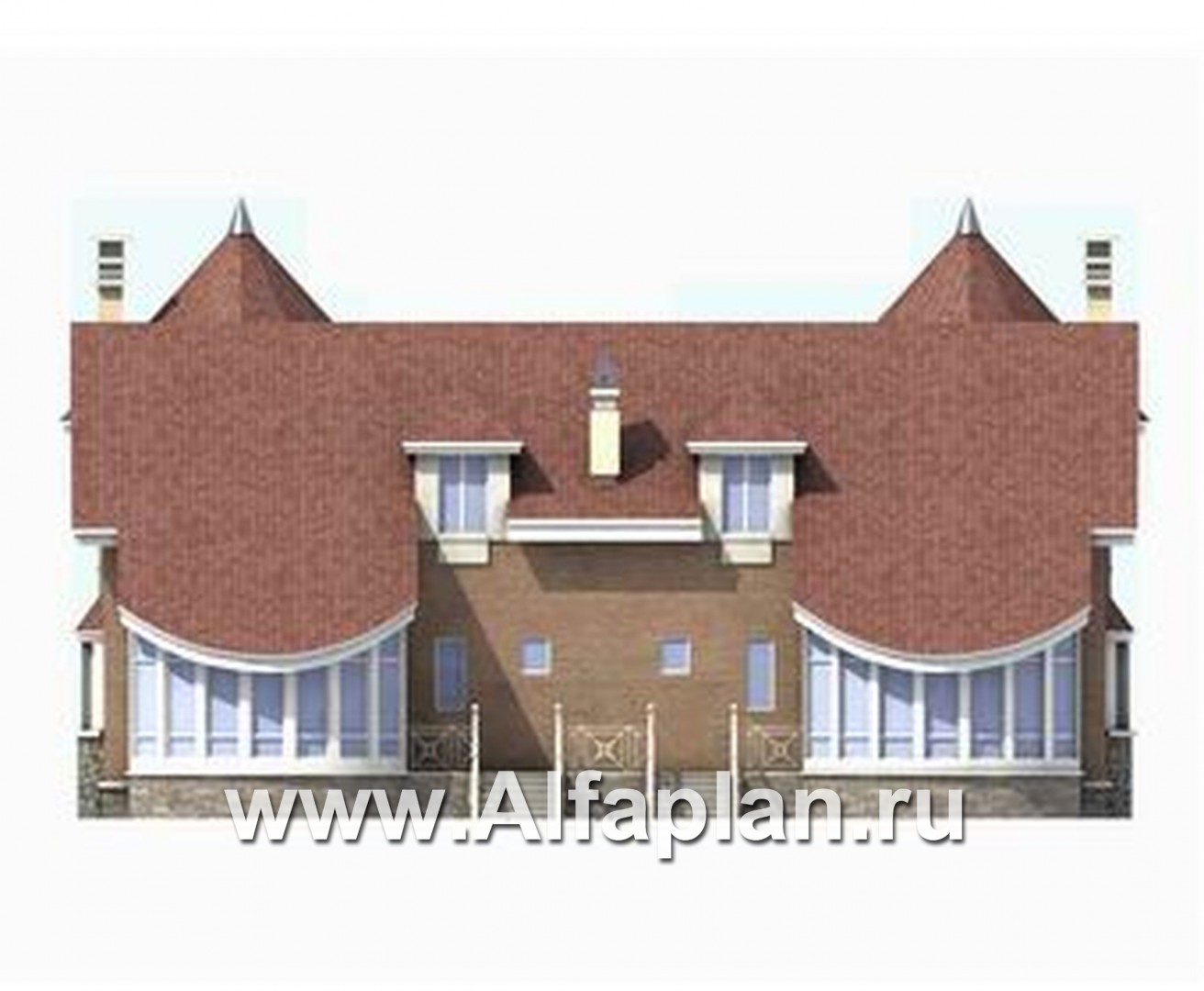 Проекты домов Альфаплан - «Брат» - дом на две семьи с угловыми «башнями» - изображение фасада №4