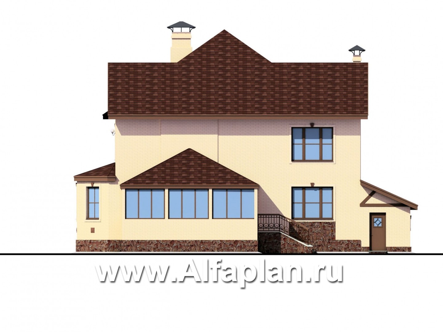 Проекты домов Альфаплан - «Амбиент» - амбиционый дом с двумя мощными эркерами - изображение фасада №4