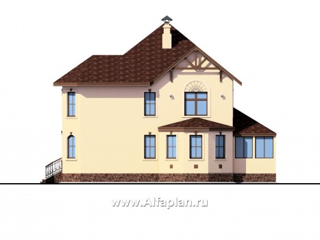 «Амбиент» - проект двухэтажного дома с двумя эркерами в стиле замка, с террасой и с гаражом на 2 авто - превью фасада дома