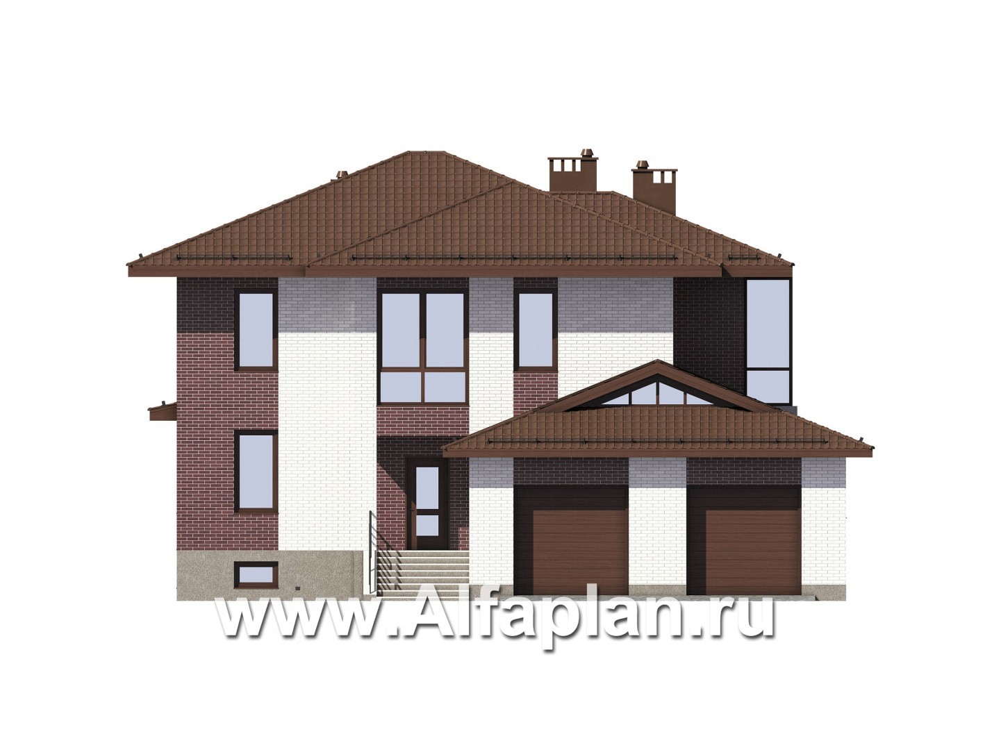 Проекты домов Альфаплан - Двухэтажный коттедж с гаражом на 2 машины - изображение фасада №1