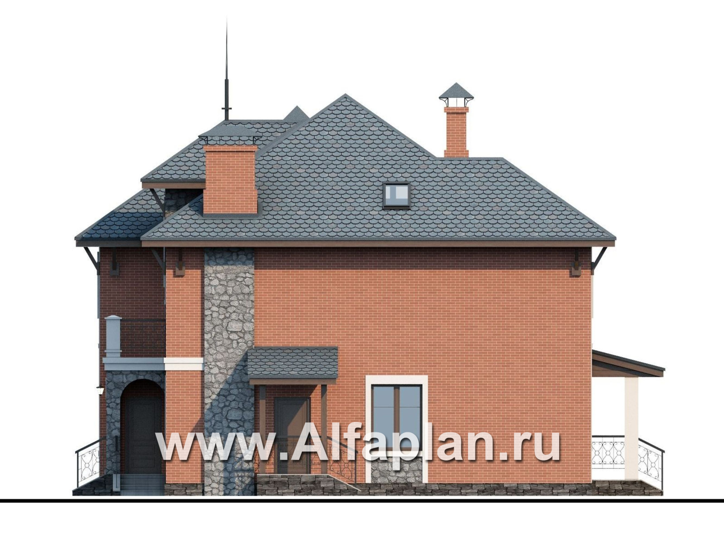 Проекты домов Альфаплан - «Айвенго»- двуxэтажный особняк для большой семьи с жилой мансардой - изображение фасада №2