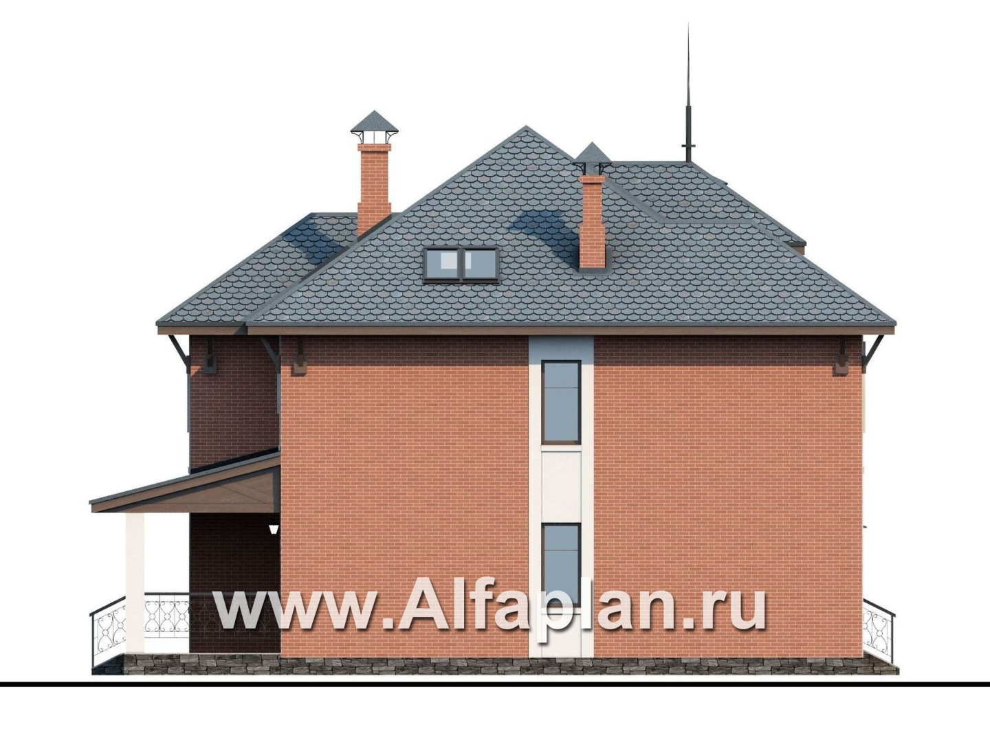 Проекты домов Альфаплан - «Айвенго»- двуxэтажный особняк для большой семьи с жилой мансардой - изображение фасада №3