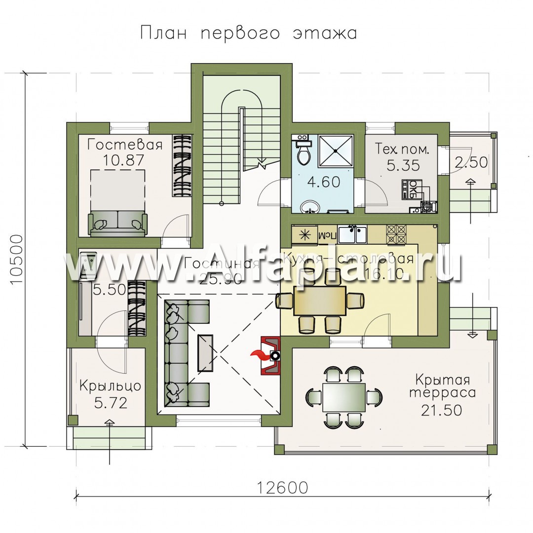 Проекты домов Альфаплан - «Модерн» - каркасный дом в стиле начала 20-го века - изображение плана проекта №1