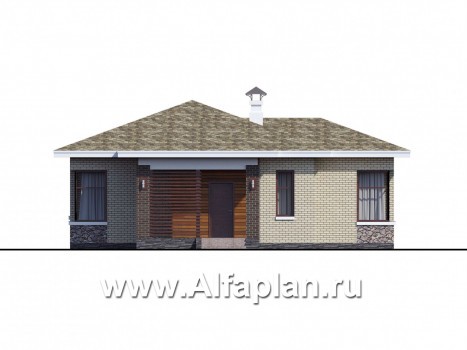 Проекты домов Альфаплан - Проект одноэтажного дома с угловыми окнами - превью фасада №1