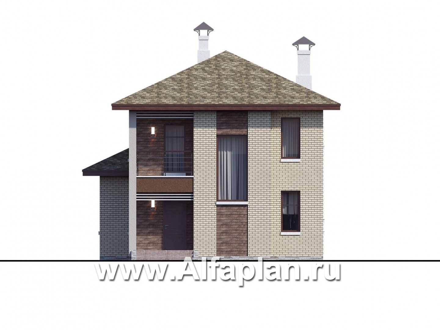 Проекты домов Альфаплан - "Рациональ" - проект двухэтажного дома из кирпича, с балконом - изображение фасада №1