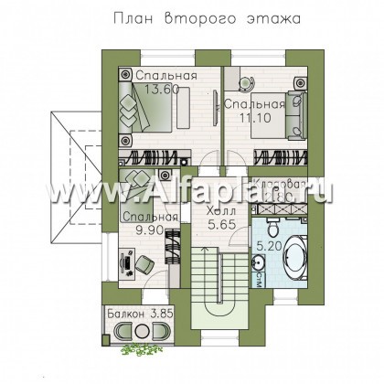 «Рациональ» - проект двухэтажного дома из кирпича, с балконом - превью план дома