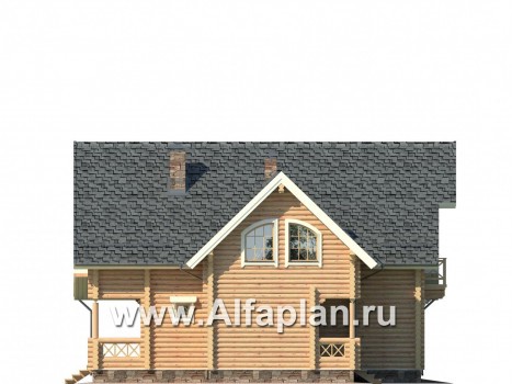 Проекты домов Альфаплан - Деревянный дом с террасой и навесом для машины - превью фасада №4