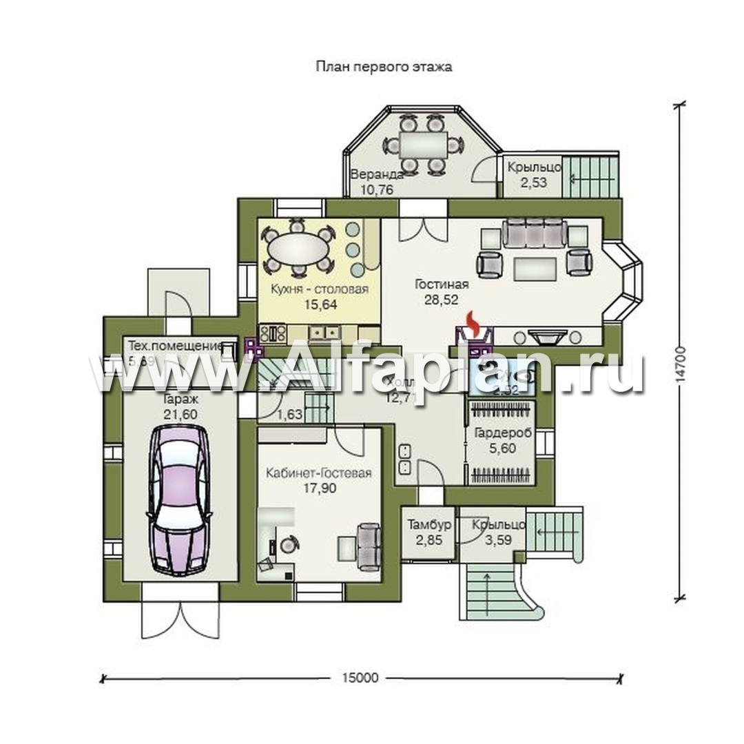 Проекты домов Альфаплан - «Приорат» - элегантный проект коттеджа - изображение плана проекта №1
