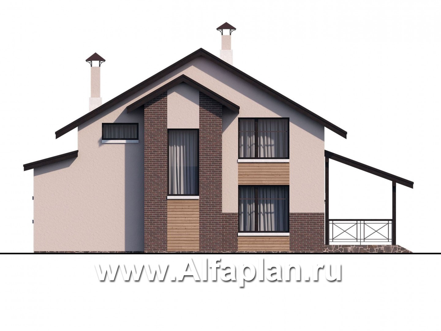 Проекты домов Альфаплан - Уютный загородный дом с двускатной кровлей - изображение фасада №4