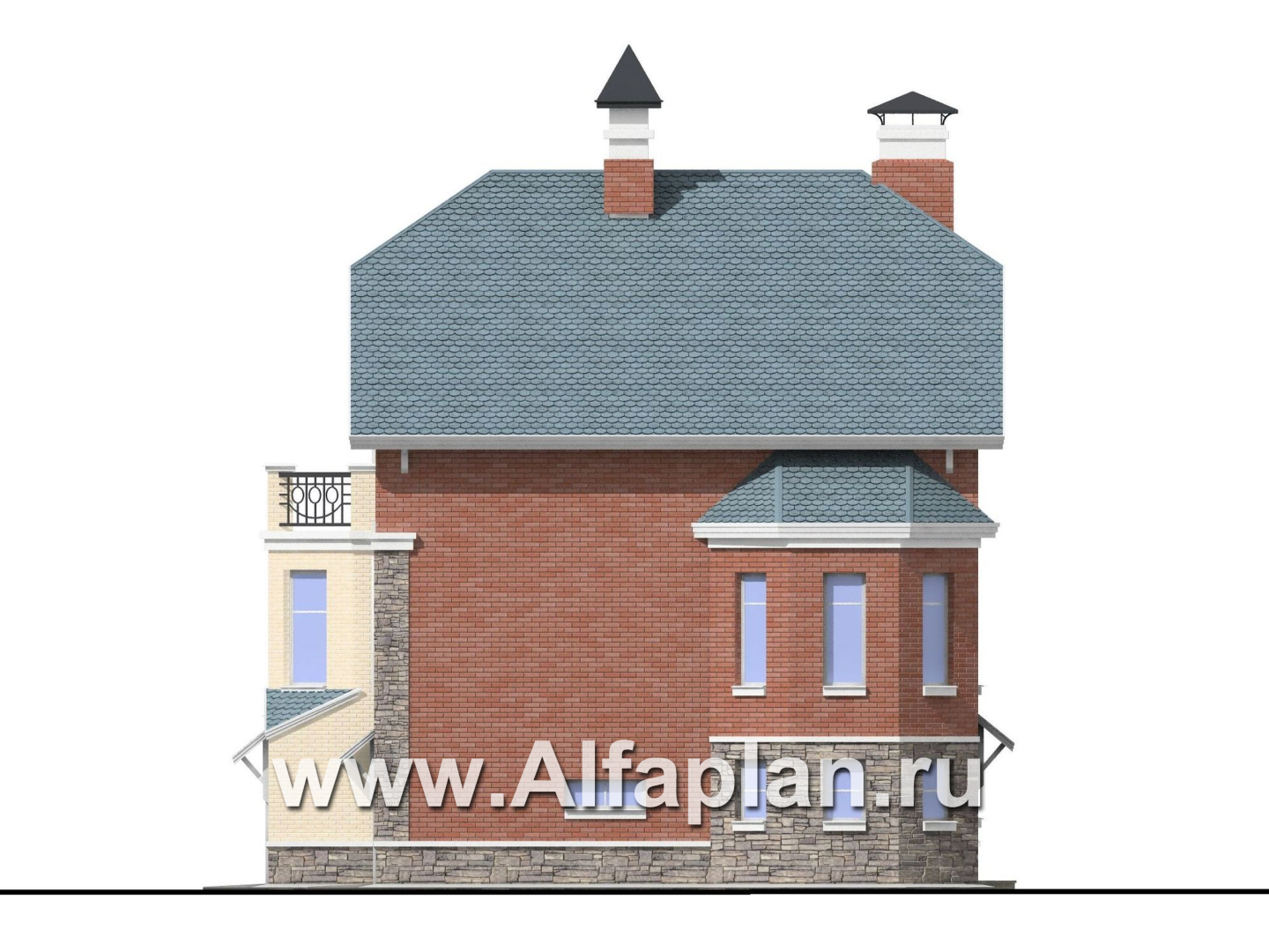 «Корвет» - проект трехэтажного дома, из газобетона, с гаражом на 2 авто в цоколе, с эркером - фасад дома