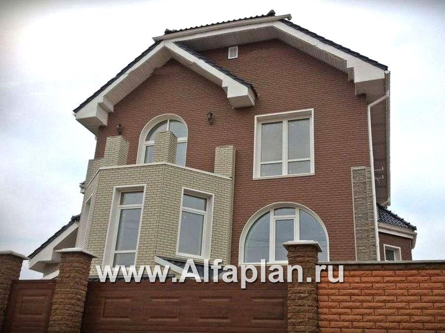 «Корвет» - проект трехэтажного дома, из газобетона, с гаражом на 2 авто в цоколе, с эркером - дизайн дома №3