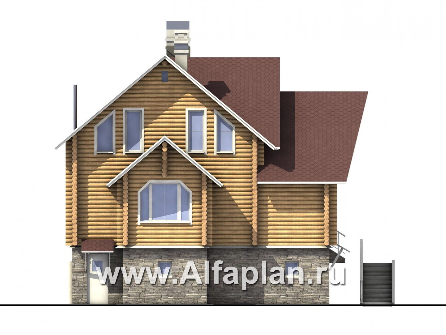 Проекты домов Альфаплан - «Усадьба» - деревянный  коттедж с высоким цоколем - изображение фасада №3