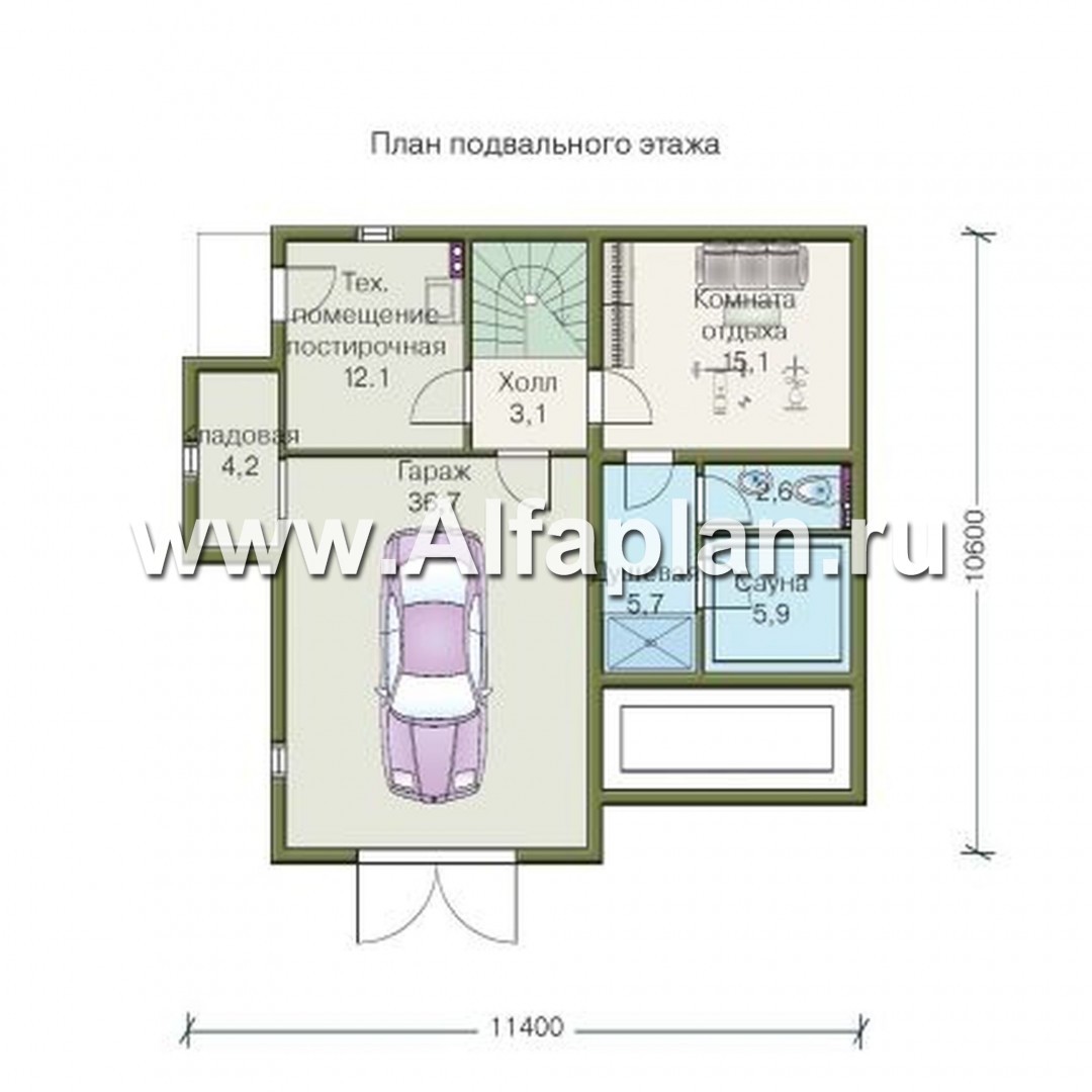 Проекты домов Альфаплан - «Усадьба» - деревянный  коттедж с высоким цоколем - план проекта №1