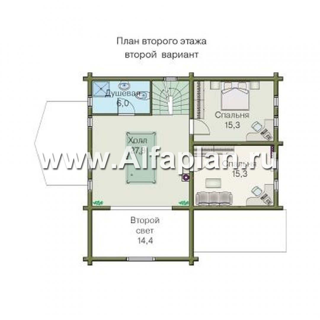 Проекты домов Альфаплан - «Усадьба» - деревянный  коттедж с высоким цоколем - план проекта №4