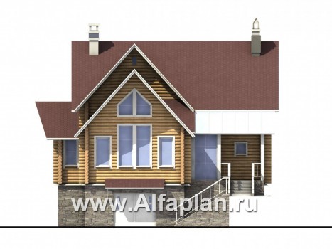 Проекты домов Альфаплан - «Усадьба» - деревянный  коттедж с высоким цоколем - превью фасада №1