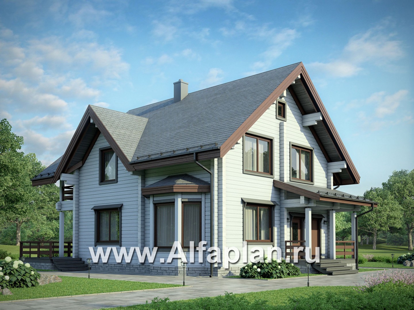 Проекты домов Альфаплан - Мансардный дом из бруса - основное изображение