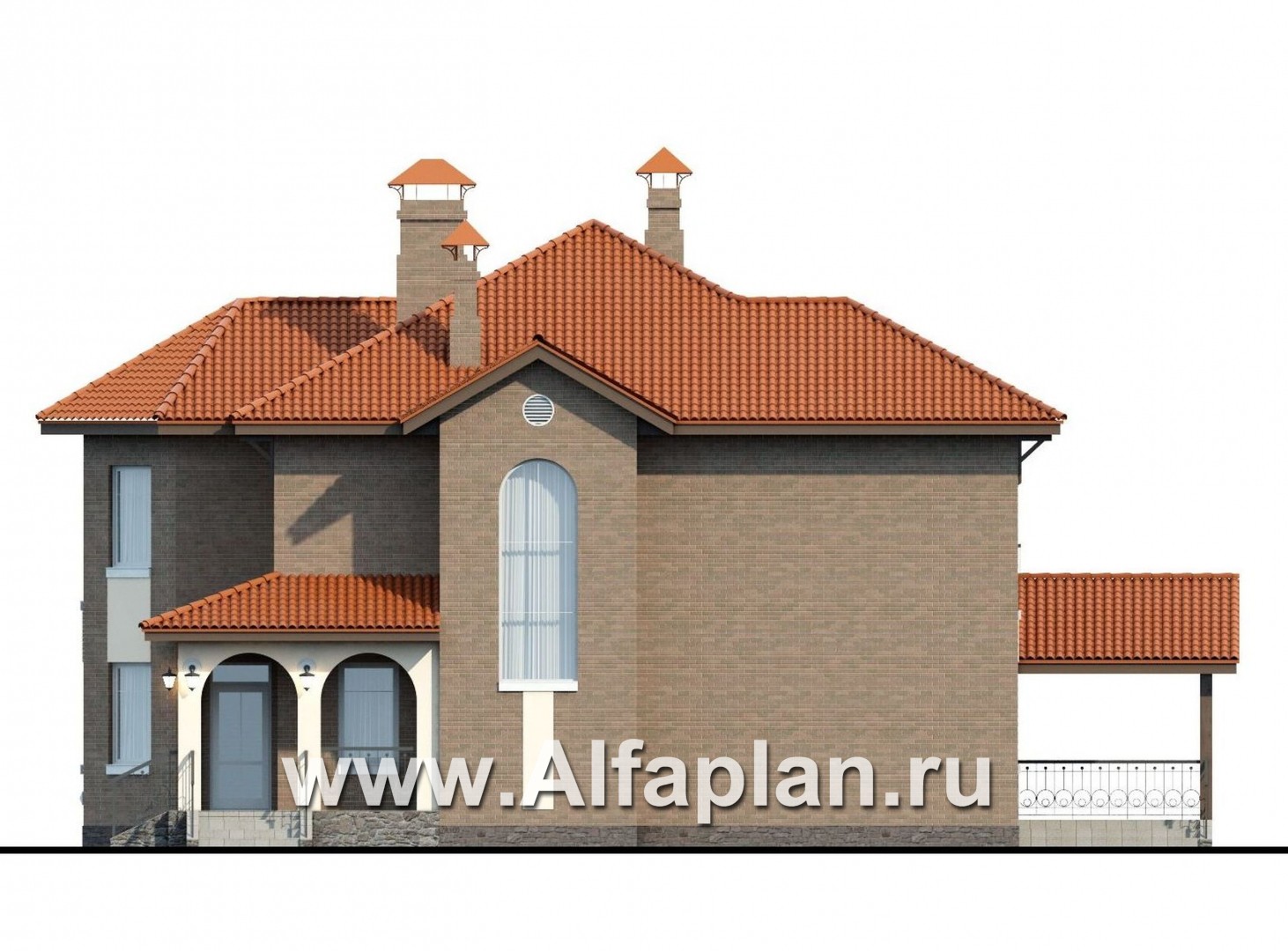 «Митридат» - проект двухэтажного дома, с эркером и с террасой, планировка с кабинетом на 1 эт, в русском стиле - фасад дома
