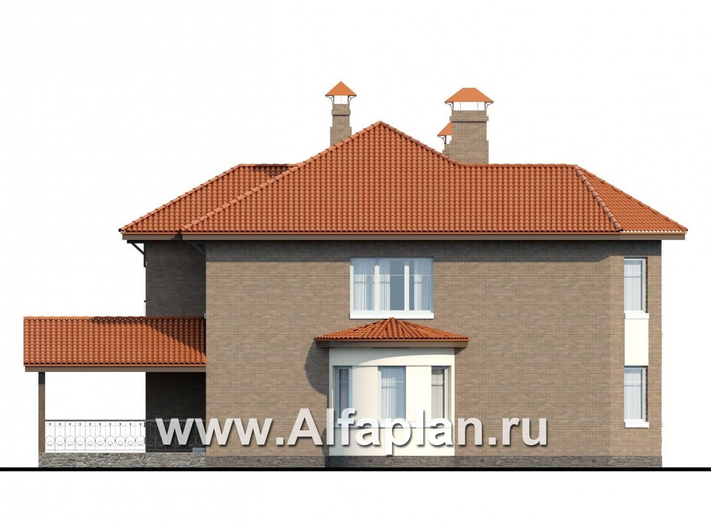 «Митридат» - проект двухэтажного дома, с эркером и с террасой, планировка с кабинетом на 1 эт, в русском стиле - фасад дома