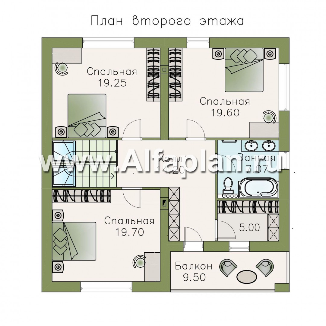 Проекты домов Альфаплан - «Заря» - уютный мансардный дом с балконом - изображение плана проекта №2