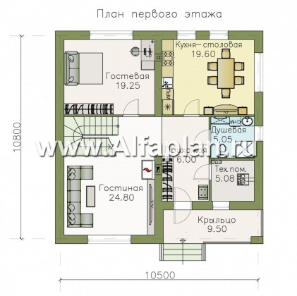 Проекты домов Альфаплан - «Заря» - проект коттеджа с мансардой и с балконом, 4 спальни по 19,5 м2 - превью плана проекта №1