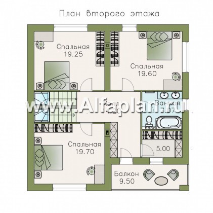 Проекты домов Альфаплан - «Заря» - проект коттеджа с мансардой и с балконом, 4 спальни по 19,5 м2 - превью плана проекта №2
