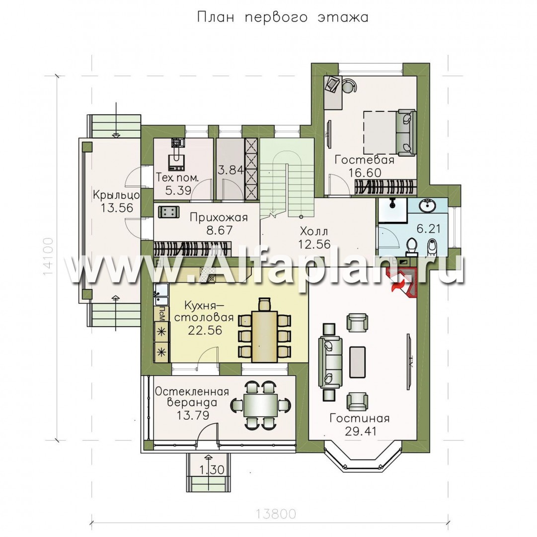 Проекты домов Альфаплан - «Галатея» - двухэтажный коттедж в традиционном стиле - изображение плана проекта №1