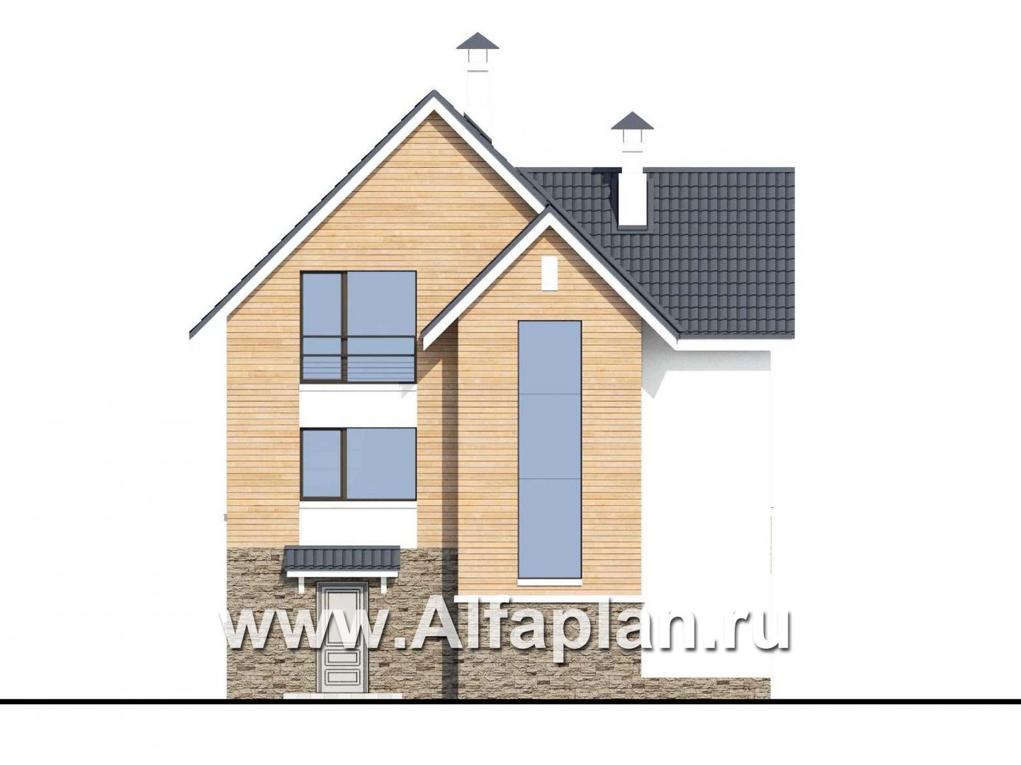 «Сапфир» - проект двухэтажного дома с мансардой, с гаражом на 2 авто в цоколе, в современном стиле - фасад дома
